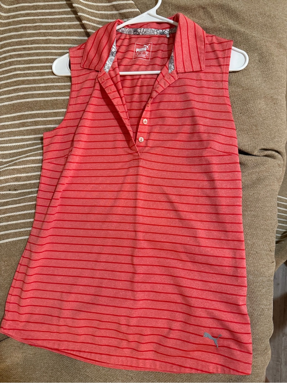 Puma Women’s Coral Striped Sleeveless Polo Tank